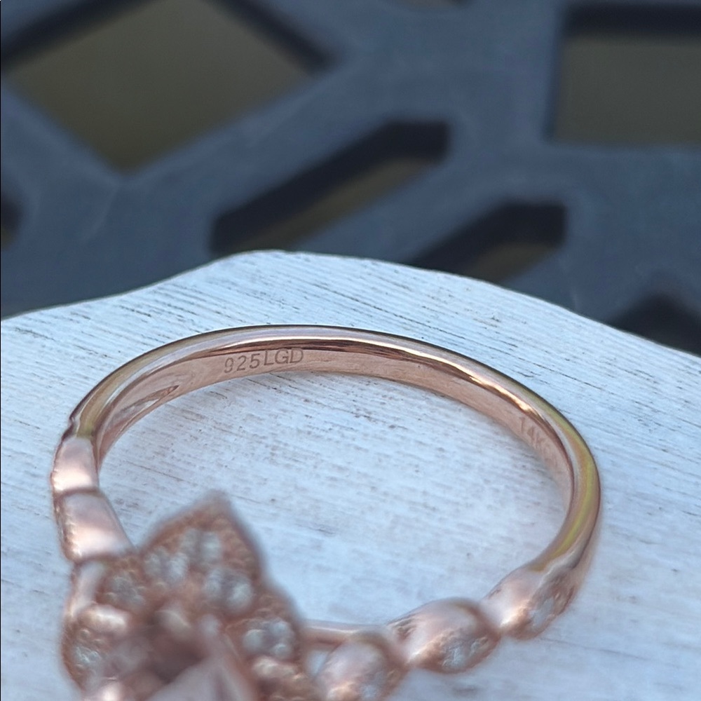 Pear Cut 1.25 tcw Morganite & Diamond Ring 14k Rose GP Sterling Silver Size 7 - Picture 12 of 13